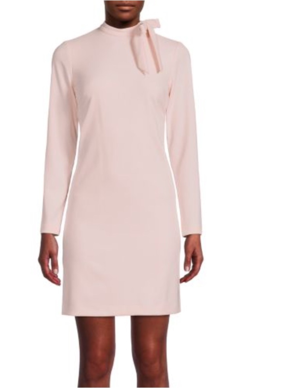 Calvin Klein Pale Pink Long-Sleeve Tie-Neck Shift Dress